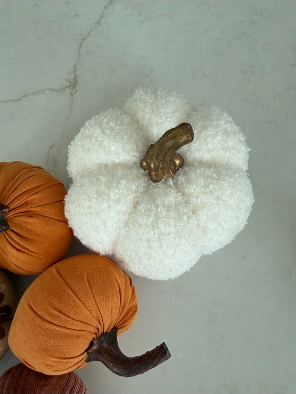 Fabric Pumpkin Décor Set - Orange, White, Beige, Rust - Seasonal Home Accents - Picture 3 of 7